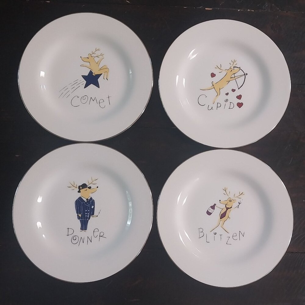 Pottery Barn Reindeer Salad Plates Mint Condition